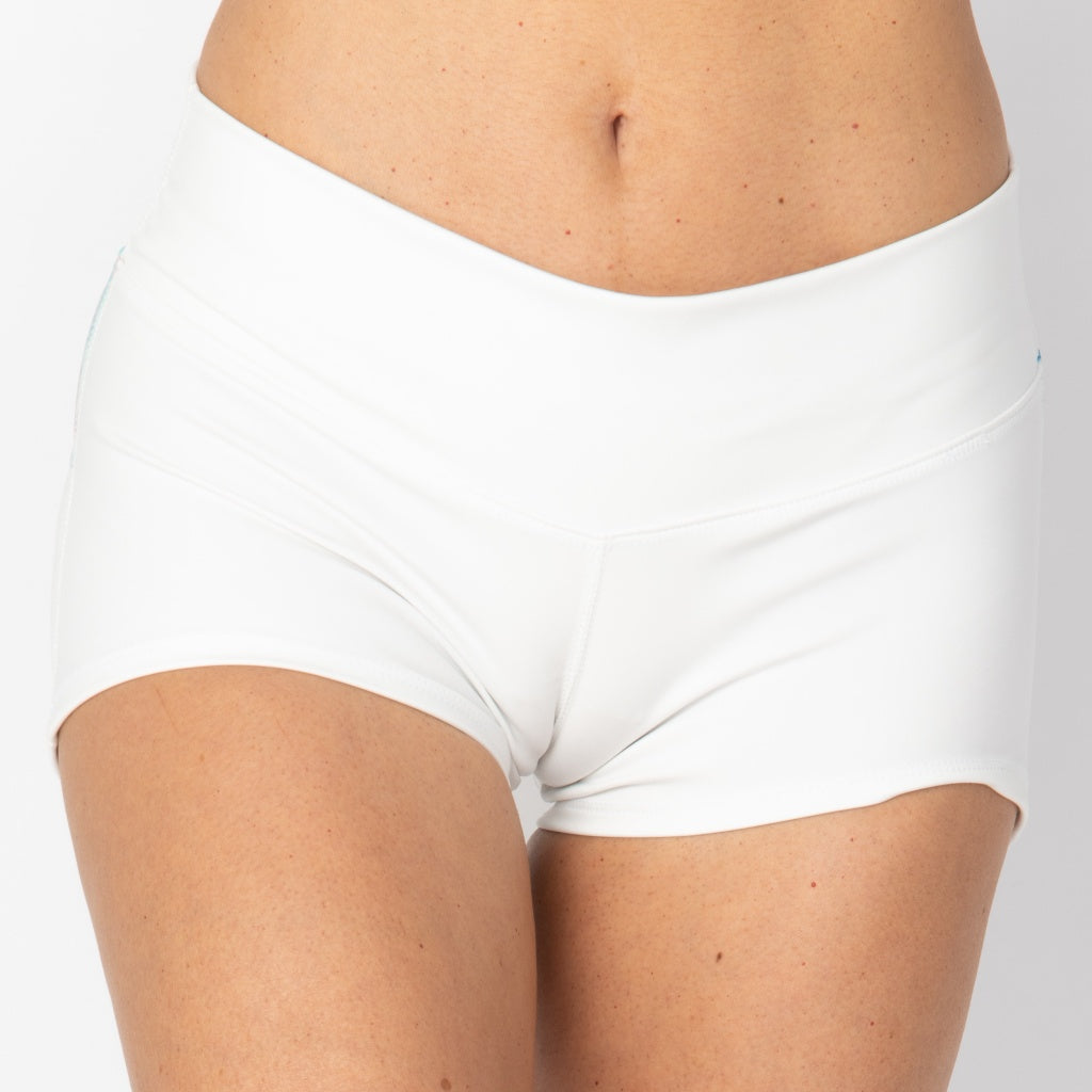 Solid White Yoga Shorts, Designer Modern Titanium White Women's Gym  Tights-Made in USA/EU